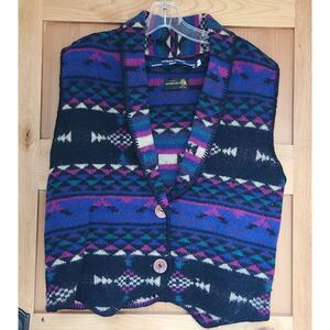 Common Threads 100% Wool Southwestern‎ Button Vest LARGE Cottagecore Grandmacore